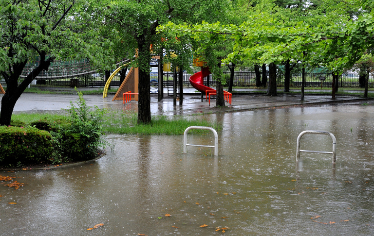 雨が降る公園