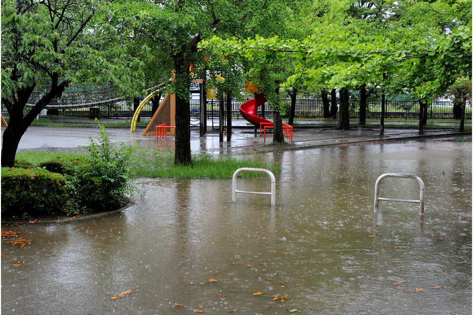 雨が降る公園